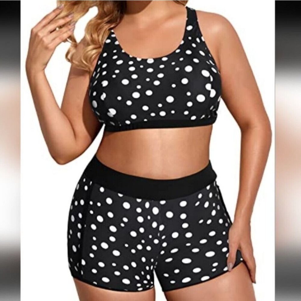 Holipick NWT Women's 20W 2 Piece Swimsuit Tankini Bra Polka Dot Boy Shorts